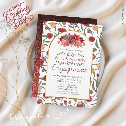 Bunte, fette Blumenblüten Gold-Engagement-Partei Einladung