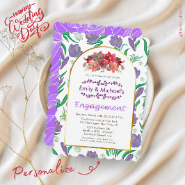 Bunte, fette Blumenblüten Gold-Engagement-Partei Einladung