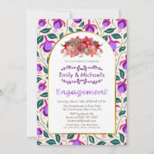 Bunte, fette Blumenblüten Gold-Engagement-Partei Einladung (Vorderseite)