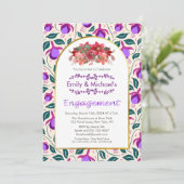 Bunte, fette Blumenblüten Gold-Engagement-Partei Einladung (Stehend Vorderseite)