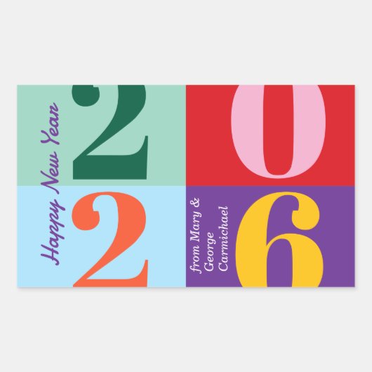 Bunte fette Jahreszahlen-Blöcke Neujahrsparty Rechteckiger Aufkleber (Vorderseite)