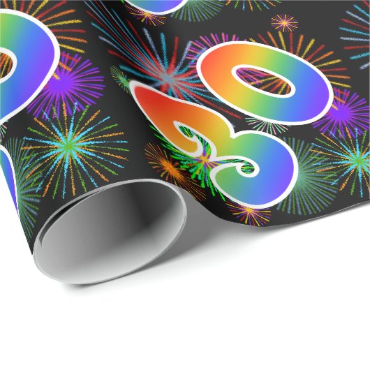 Bunte Feuerwerke + Regenbogen-Muster "30" Ereignis Geschenkpapier (Rolleneckpunkt)