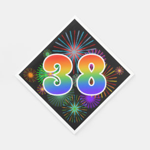Bunte Feuerwerke + Regenbogen-Muster "38" Ereignis Serviette