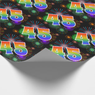 Bunte Feuerwerke + Regenbogen-Muster "45" Event # Geschenkpapier