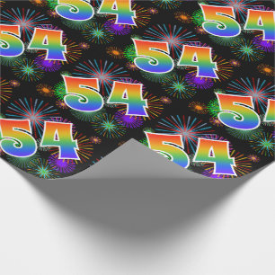 Bunte Feuerwerke + Regenbogen-Muster "54" Event # Geschenkpapier