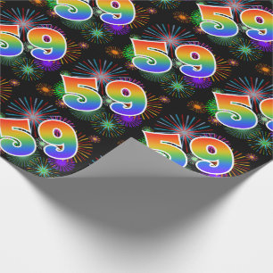 Bunte Feuerwerke + Regenbogen-Muster "59" Event # Geschenkpapier