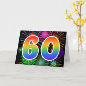 Bunte Feuerwerke + Regenbogen-Muster "60" Ereignis Karte (Gelbe Blume)