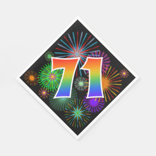 Bunte Feuerwerke + Regenbogen-Muster "71" Ereignis Serviette