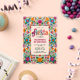 Bunte Fiesta Florale Volkskunst Mädchen 1. Geburts Acryleinladungen