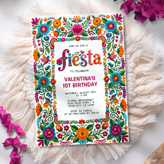 Bunte Fiesta Florale Volkskunst Mädchen 1. Geburts Einladung