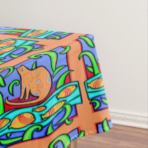 BUNTE FISCH-KUNST-DRUCK-TISCHDECKE CAT AUFPASSENDE TISCHDECKE