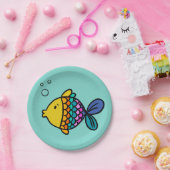 Bunte Fischplatte mit blauem Hintergrund Pappteller (Party)