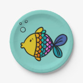 Bunte Fischplatte mit blauem Hintergrund Pappteller (Vorderseite)