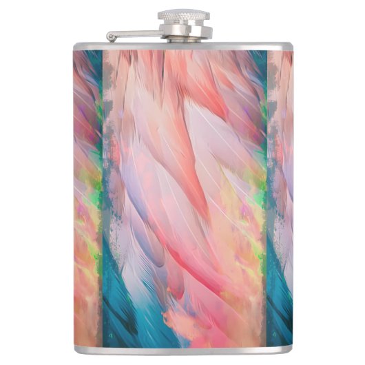 Bunte Flamingo Feathers Flachmann (Vorderseite)