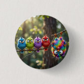 Bunte Flauschige Vögelchen Button (Vorderseite)