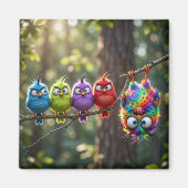 Bunte Flauschige Vögelchen Magnet (Vorne)