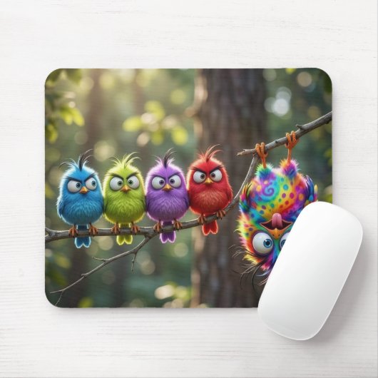 Bunte Flauschige Vögelchen Mousepad (Mit Mouse)
