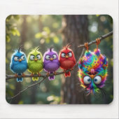 Bunte Flauschige Vögelchen Mousepad (Vorne)