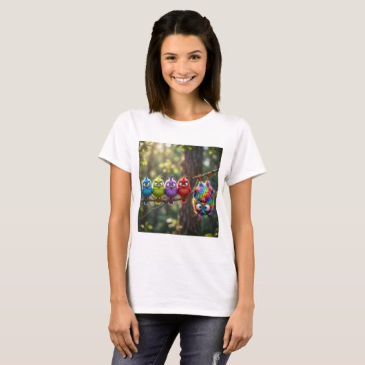 Bunte Flauschige Vögelchen T-Shirt (Vorne ganz)