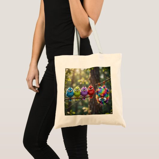 Bunte Flauschige Vögelchen Tragetasche (Vorderseite (Produkt))