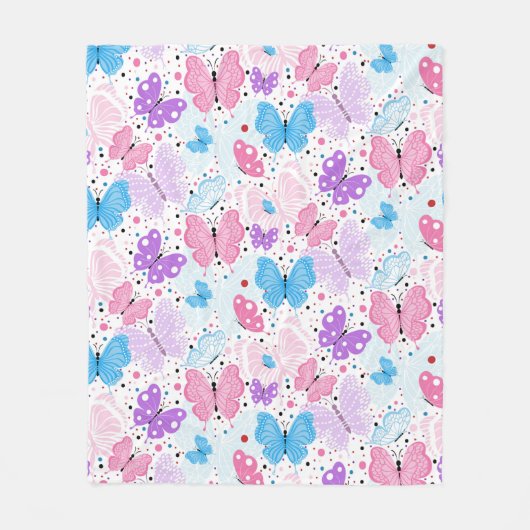 Bunte Fliegen-Schmetterlinge Fleecedecke (Vorderseite)