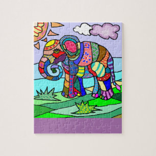 Bunte Flocloristic abstrakte Elefant-Malerei Puzzle