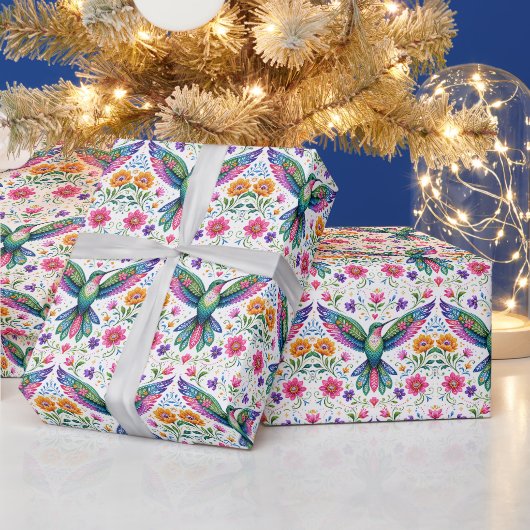 Bunte Flok-Kunst Kolibri Geschenkpapier (Feiertage)