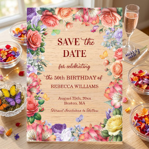 Bunte florale 50. Geburtstagsfeier - Save the Date Acryleinladungen