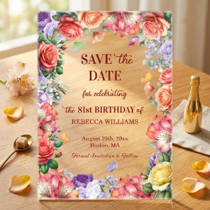 Bunte florale 81. Geburtstagsfeier - Save the Date Acryleinladungen