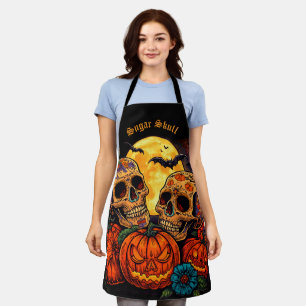 Bunte florale Calavera-Zuckerschädel, Halloween Schürze