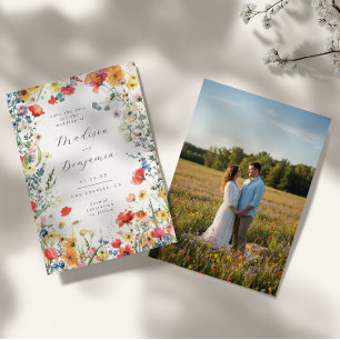 Bunte Florale Hochzeitsfotos Save-the-Date Mitteil Einladung