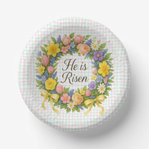 Bunte Florale Ostern Er ist auferstanden Kranz Pappteller