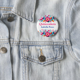 Bunte Florale Quinceanera Mexikanische Fiesta Button