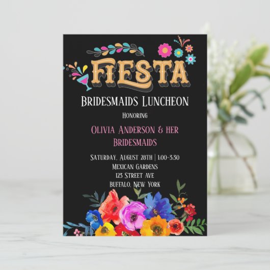 Bunte Florals Fiesta Bridesmaids Luncheon Einladung (Stehend Vorderseite)
