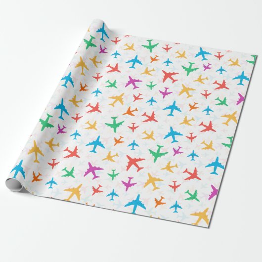Bunte Flugzeuge Geschenkpapier (Ungerollt)