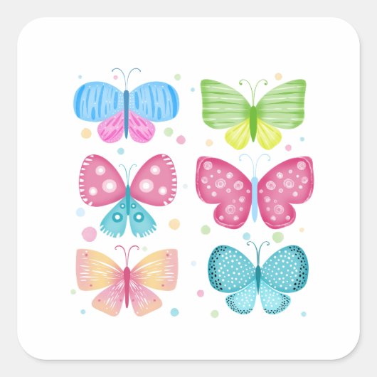 Bunte Flutter-Freunde Quadratischer Aufkleber (Vorderseite)
