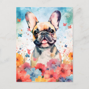 Bunte Französische Bulldogge Wasserfarben-Kunst Postkarte