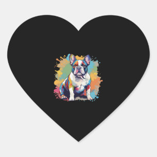 Bunte Französische Bulldoggen-Kunst für Hundeliebh Herz-Aufkleber