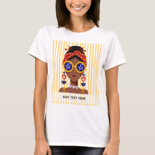 Bunte Frauenkopf-Illustration auf Gelb T-Shirt
