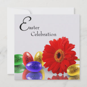 Bunte Frohe Ostern Eier mit Gerbera Einladung