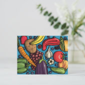 Bunte Früchte und Gemüse auf der blauen Postkarte (Stehend Vorderseite)