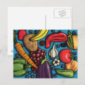 Bunte Früchte und Gemüse auf der blauen Postkarte (Vorne/Hinten)