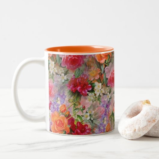 Bunte Frühlings-Blumen Zweifarbige Tasse (Mit Donut)