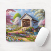 Bunte Frühlings-/blumengeschmückte Brücke & Fluss Mousepad (Mit Mouse)