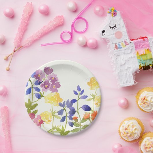 Bunte Frühlings-Wasserfarbe-Blumenpapierplatte Pappteller (Party)