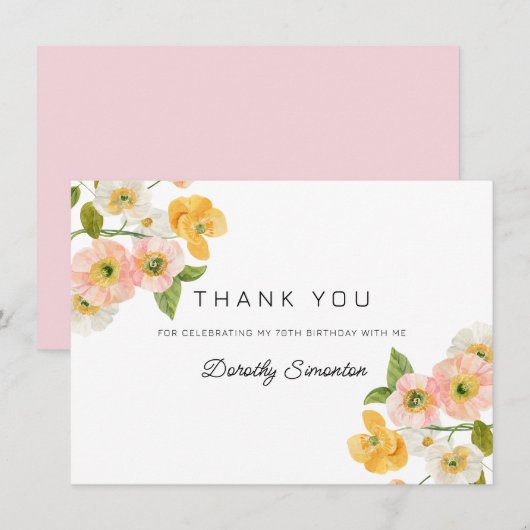 Bunte Frühlingsblumen 70. Geburtstag Dankeskarte (Vorne/Hinten)