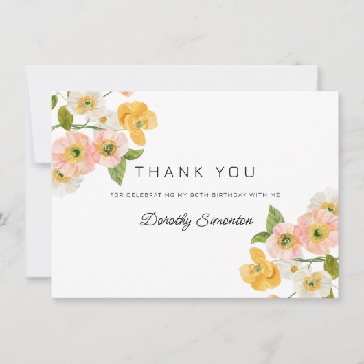 Bunte Frühlingsblumen 90. Geburtstag Dankeskarte (Vorderseite)