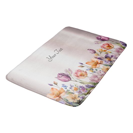 Bunte Frühlingsblumen Badematte (Schrägansicht)
