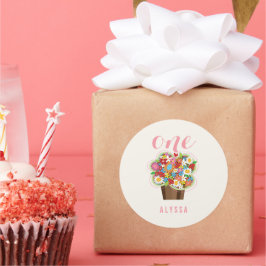 Bunte Frühlingsblumen Cupcake Girl 1. Geburtstag Runder Aufkleber