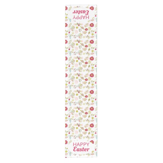 Bunte Frühlingsblumen Happy Oaster Kurzer Tischläufer (Vorderseite)
